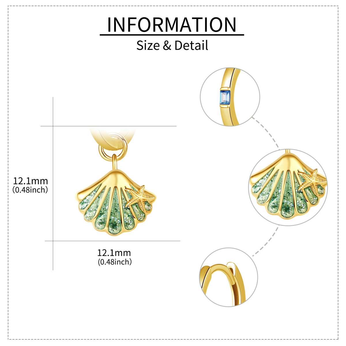 Sterling Silver with Yellow Gold Plated Princess-square Shaped Cubic Zirconia Shell Drop Earrings-6