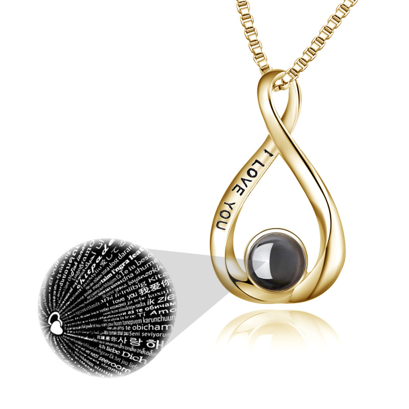 Sterling Silver Two-Tone Projection Stone Infinite Symbol Pendant Necklace With Engraved Word For Women-45