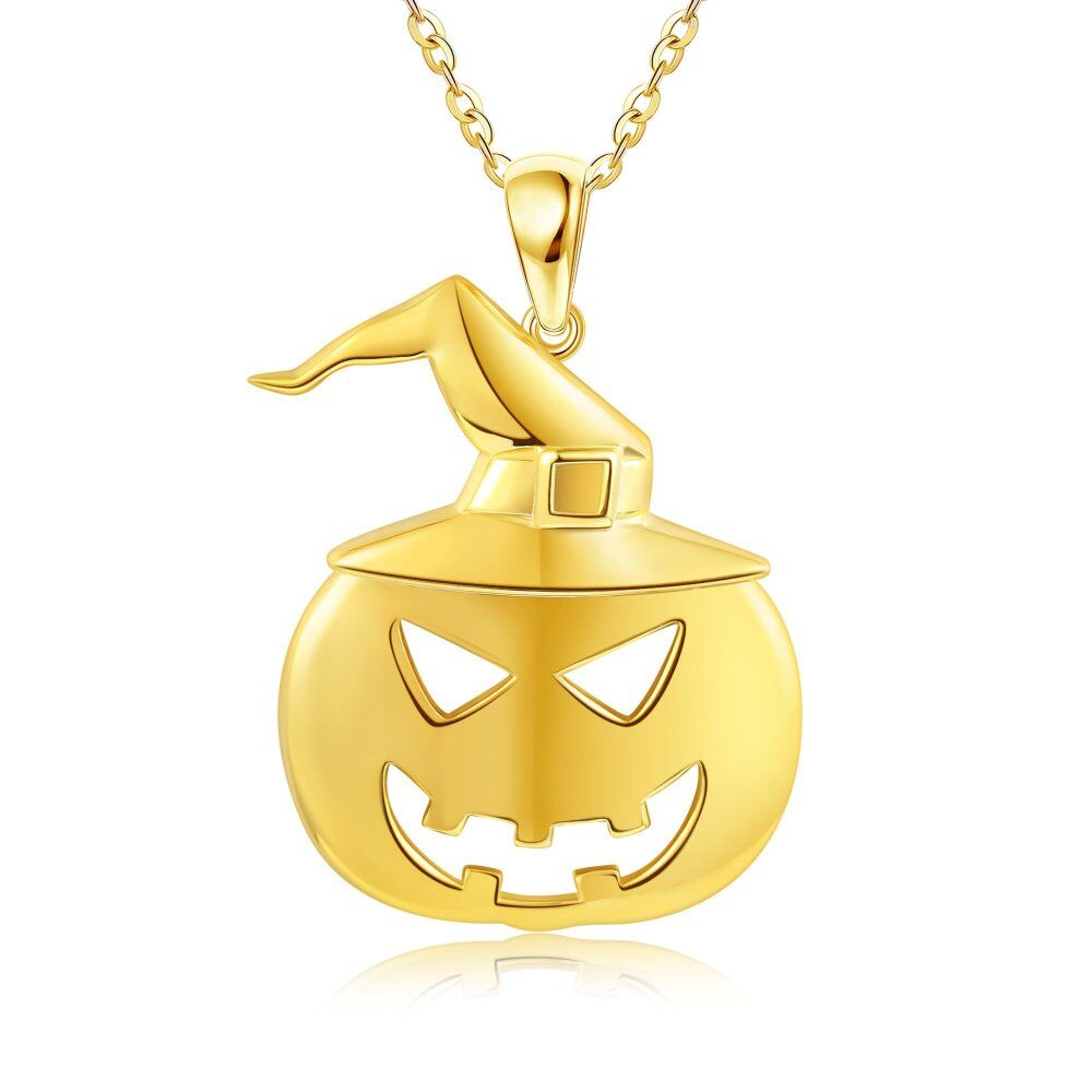 Collar con colgante de calabaza bañado en oro amarillo sobre plata esterlina, divertido regalo de joyería para Halloween-1