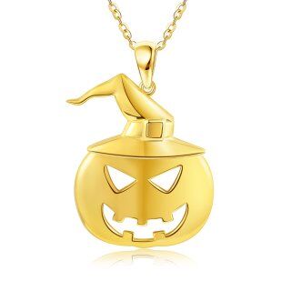 Sterling Silver with Yellow Gold Plated Pumpkin Pendant Necklace Fun Halloween Jewelry Gift-7
