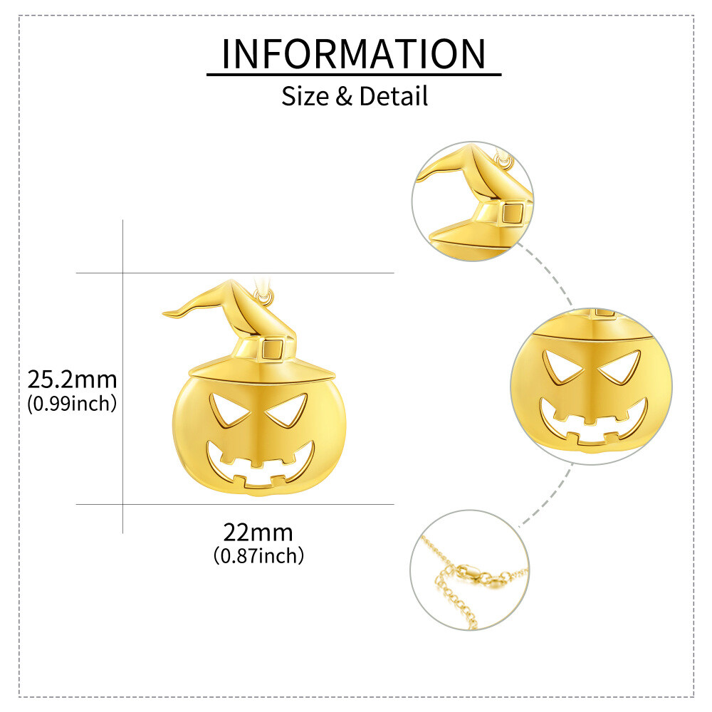 Collar con colgante de calabaza bañado en oro amarillo sobre plata esterlina, divertido regalo de joyería para Halloween-6
