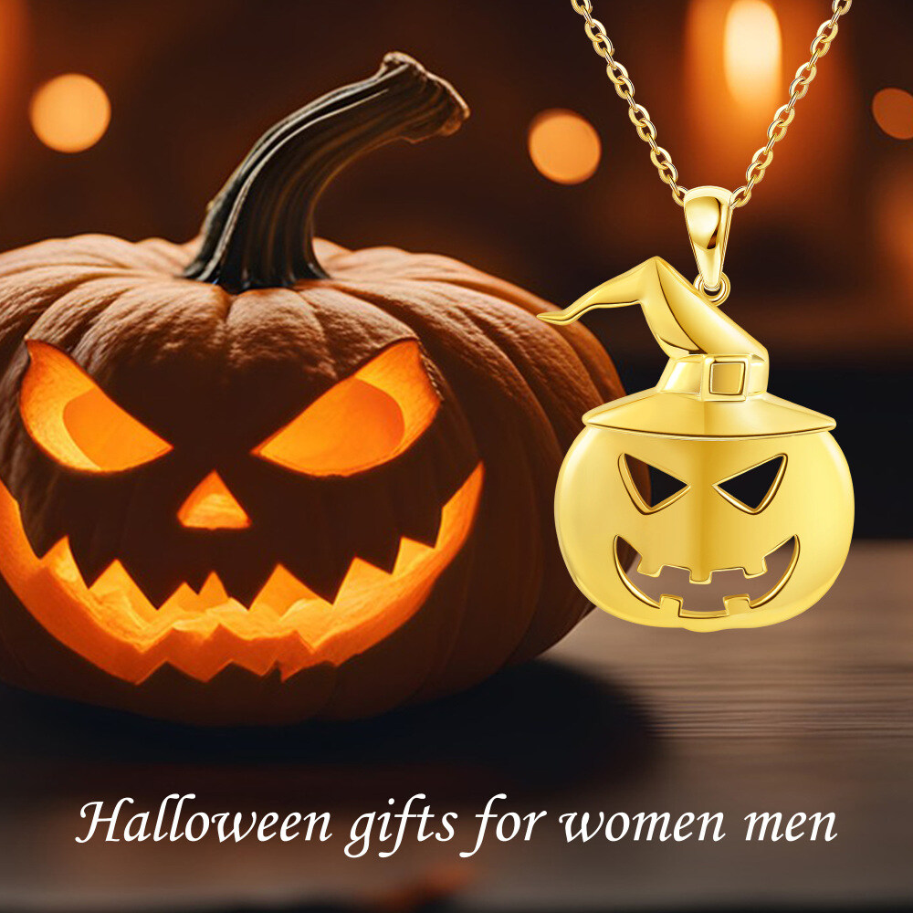 Collar con colgante de calabaza bañado en oro amarillo sobre plata esterlina, divertido regalo de joyería para Halloween-5