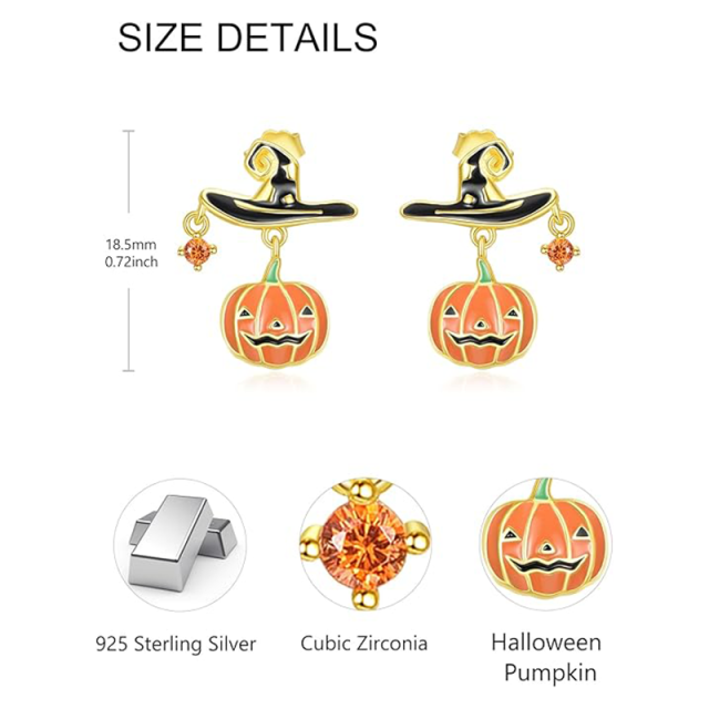 Sterling Silver with Yellow Gold Plated Cubic Zirconia Pumpkin Stud Earrings-4