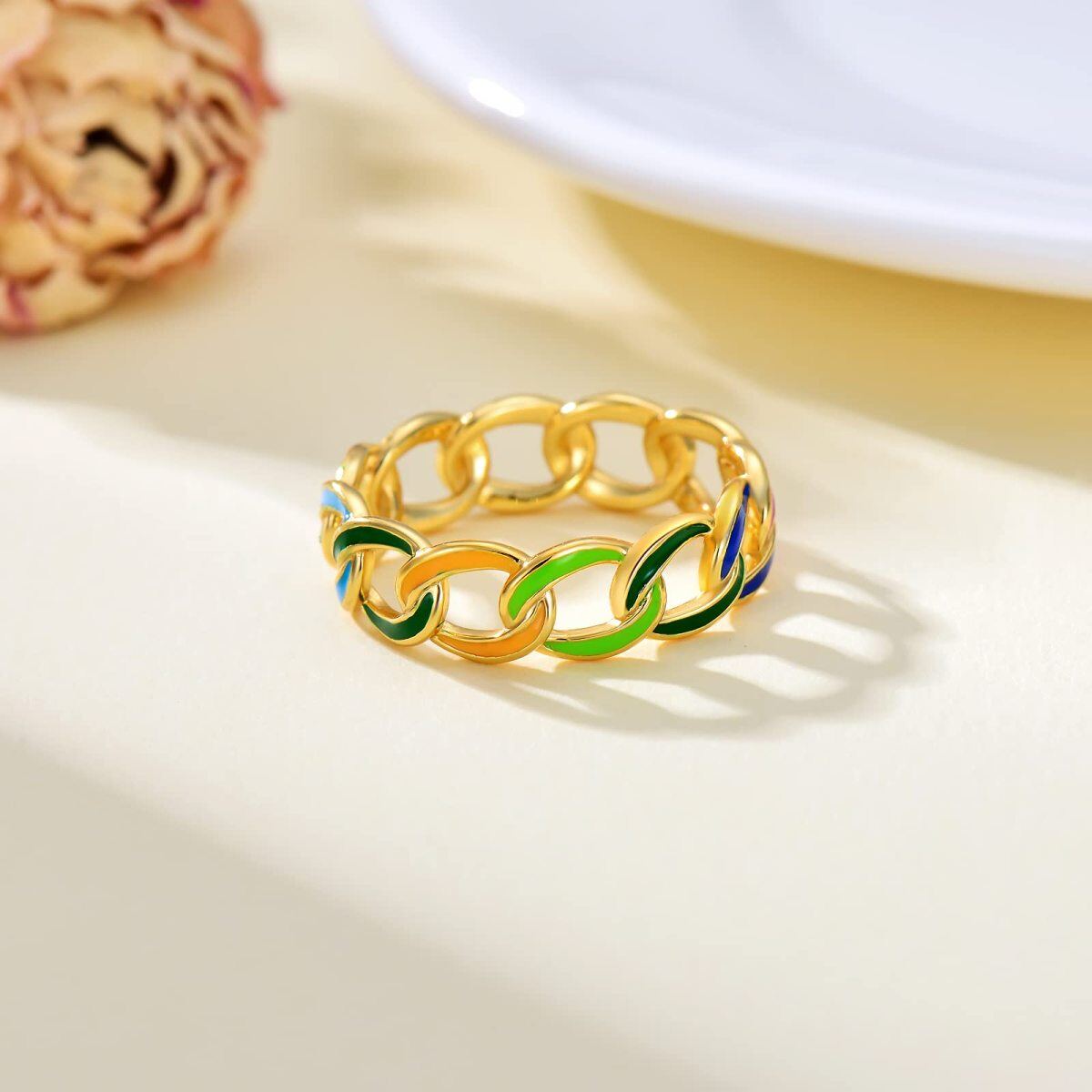 Anillo Arco Iris de Plata de Ley con baño de Oro Amarillo-5