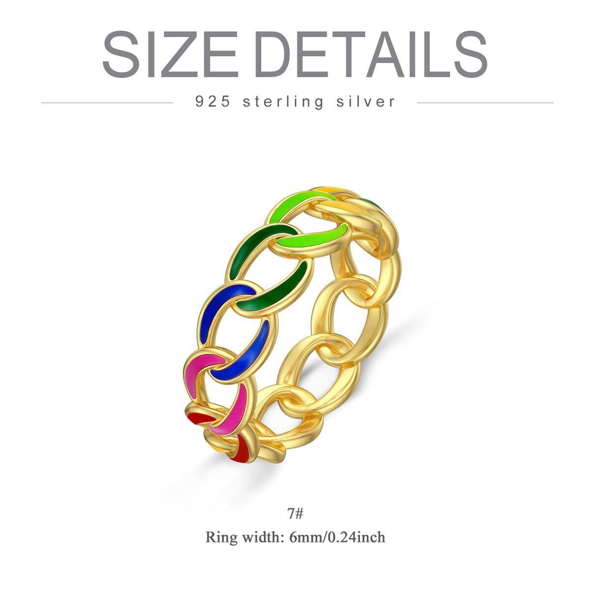 Sterling zilver met geelgoud vergulde regenboog ring-7