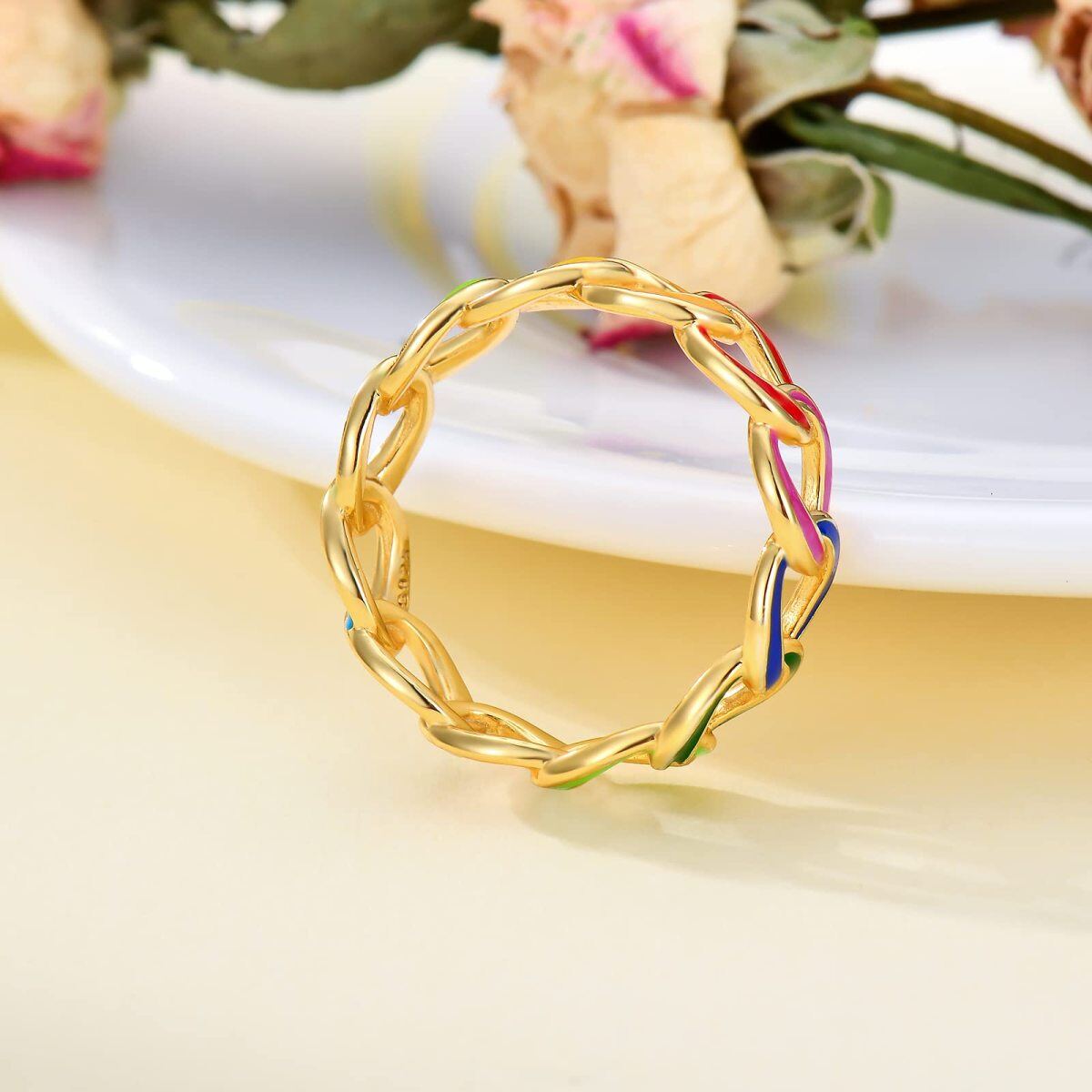 Sterling zilver met geelgoud vergulde regenboog ring-6