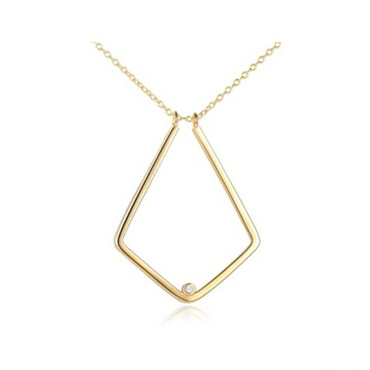 Sterling Silver with Yellow Gold Plated Cubic Zirconia Ring Holder Pendant Necklace