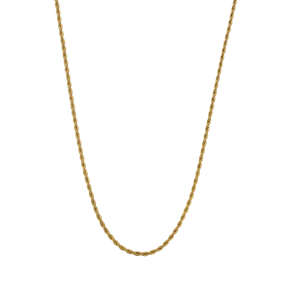 Collar de cadena de cuerda de plata de ley con baño de oro amarillo para hombre de 2 mm-1