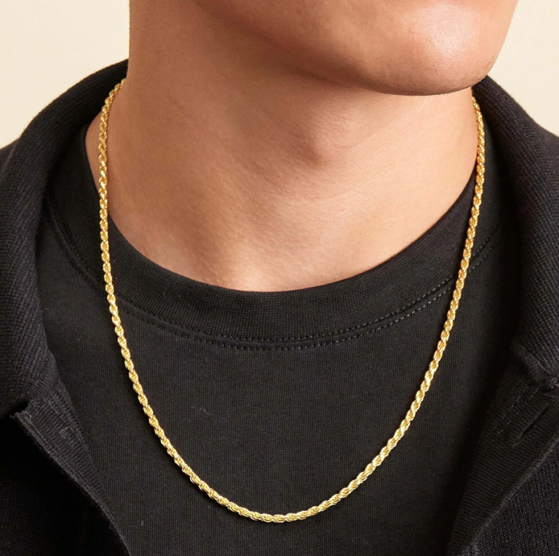 14K Gold Rope Chain Necklace for Men 2mm-2