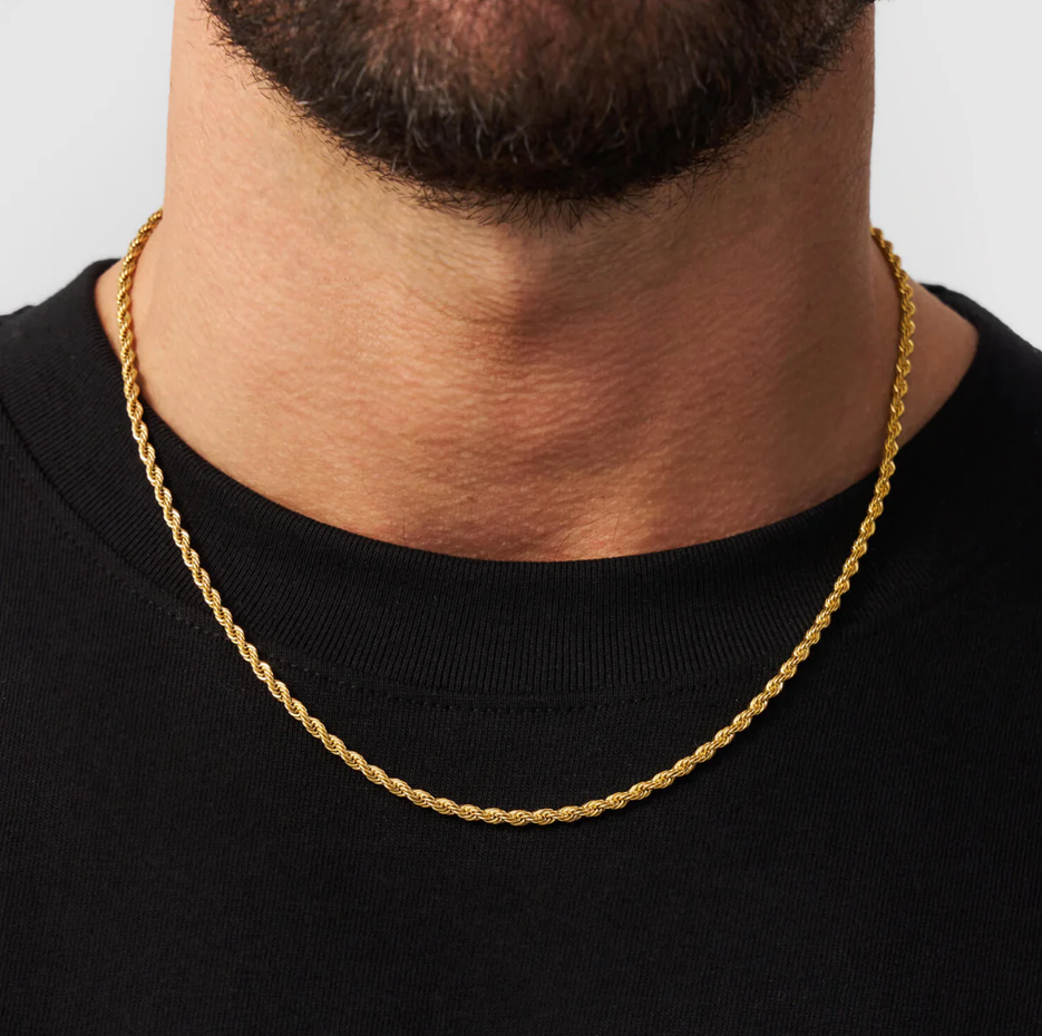 Collar de cadena de cuerda de oro de 14 quilates para hombre de 3 mm-2