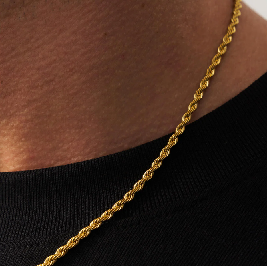 Collar de cadena de cuerda de oro de 14 quilates para hombre de 3 mm-3