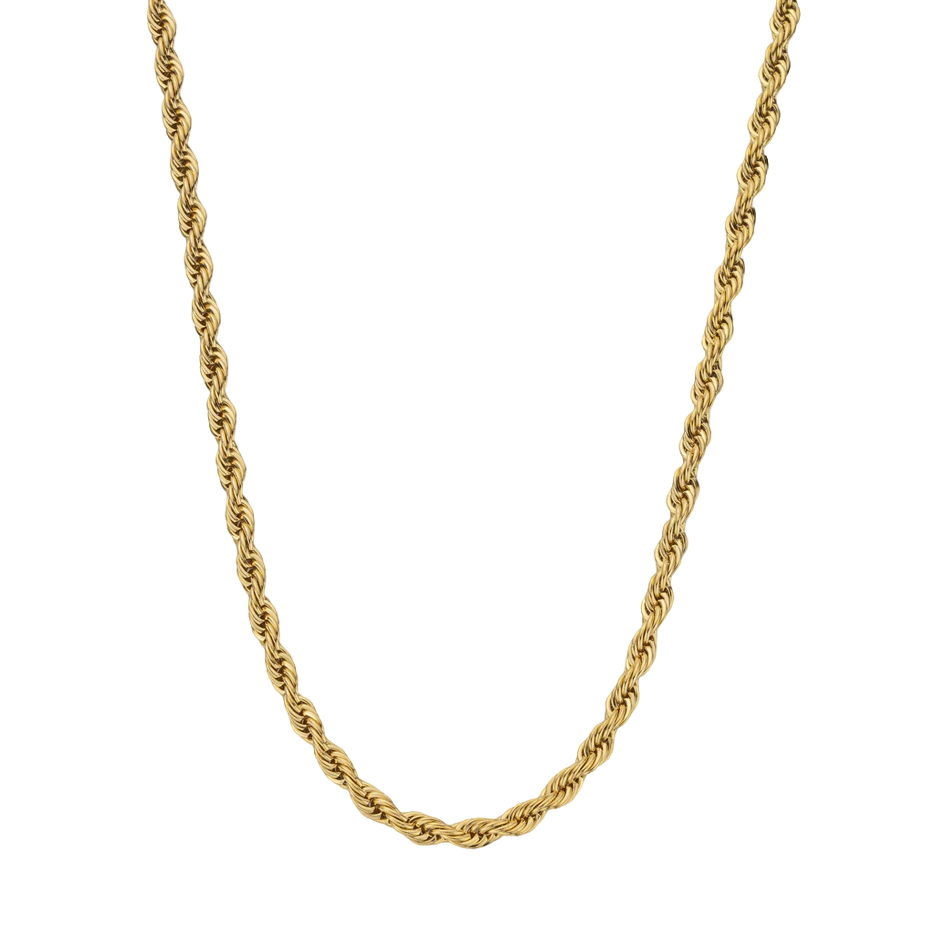 Collar de cadena de cuerda de plata de ley con baño de oro amarillo para hombre de 5 mm-1
