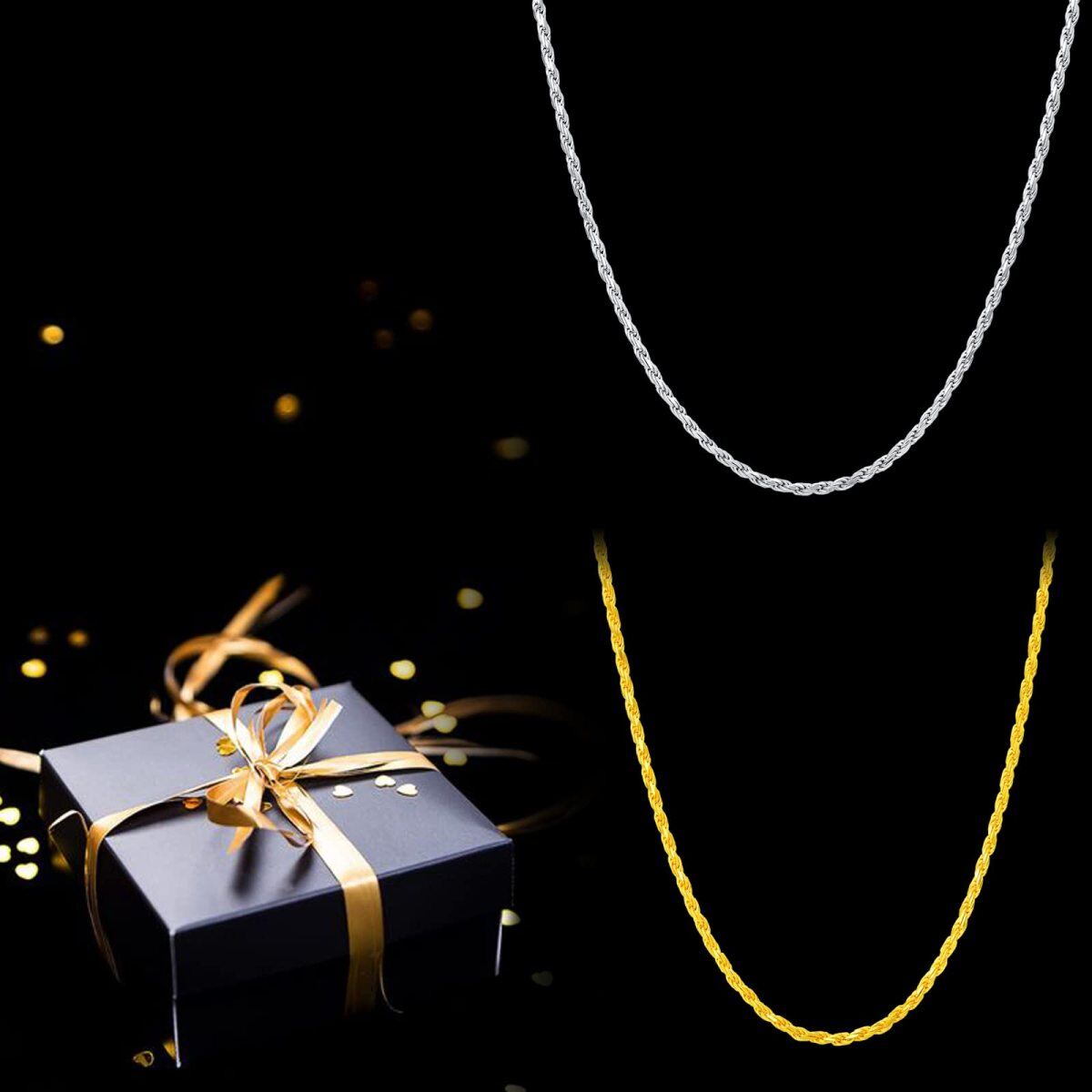 Sterling Silver with Yellow Gold Plated Rope Chain Necklace-6