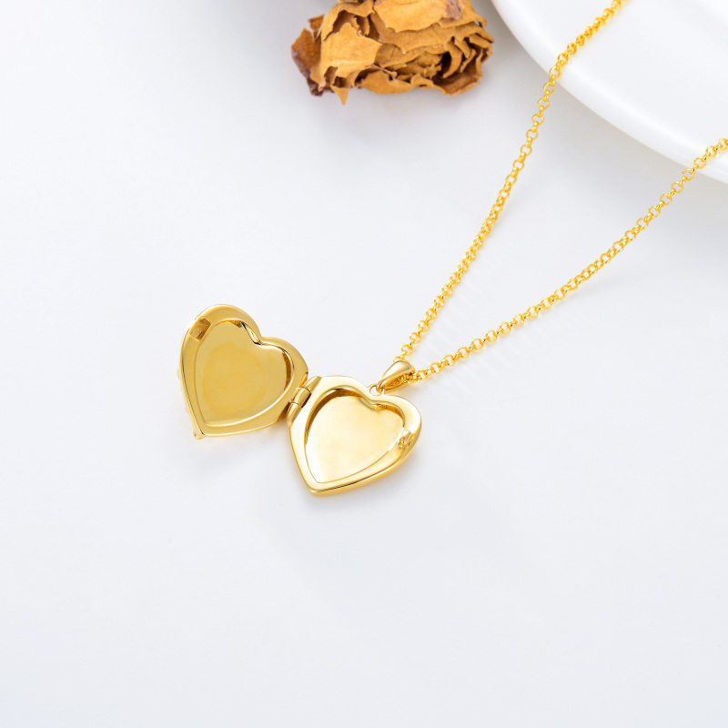 Sterling Silver with Yellow Gold Plated Rose Heart Personalized Engraving Photo Locket Necklace-5