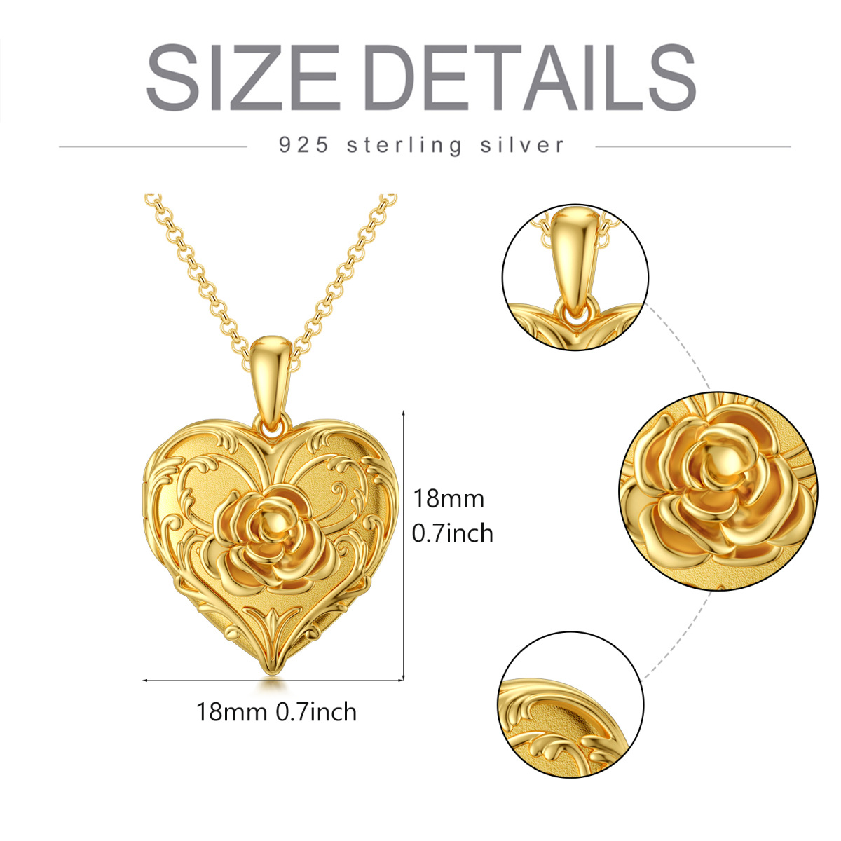 Sterling Silver with Yellow Gold Plated Rose Personalized Photo Locket Necklace for Women-6