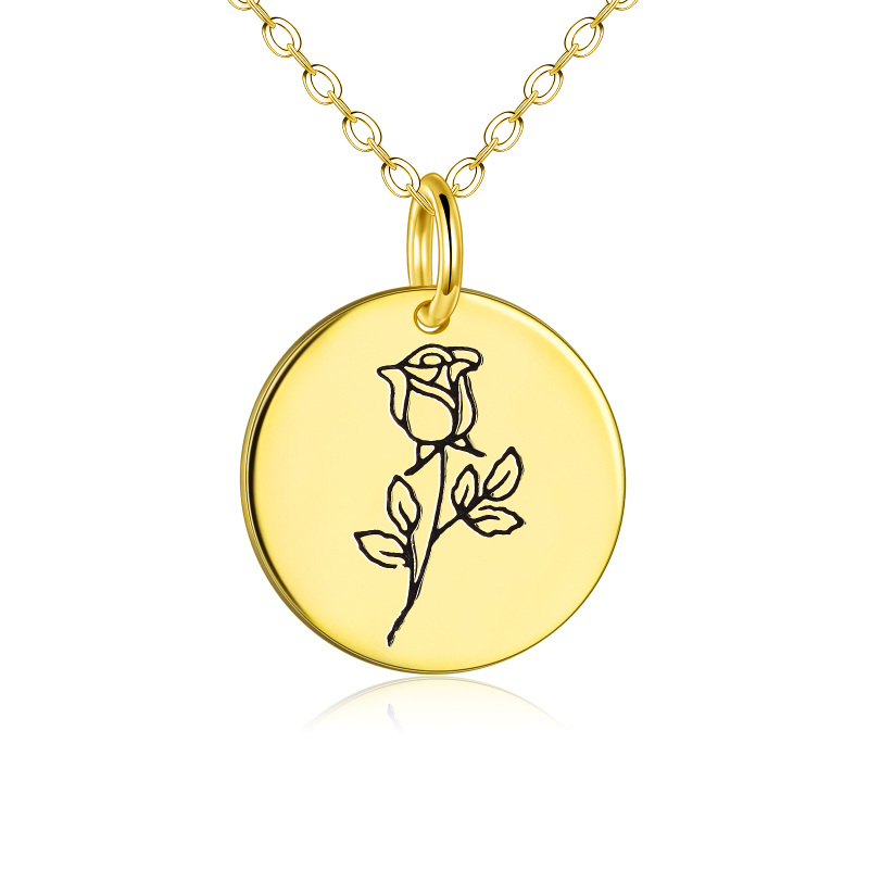 Sterling Silver with Yellow Gold Plated Rose Pendant Necklace with Engraved Word-1