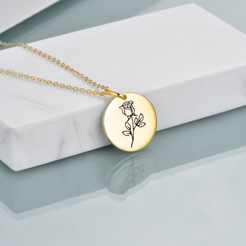 Sterling Silver with Yellow Gold Plated Rose Pendant Necklace with Engraved Word-3