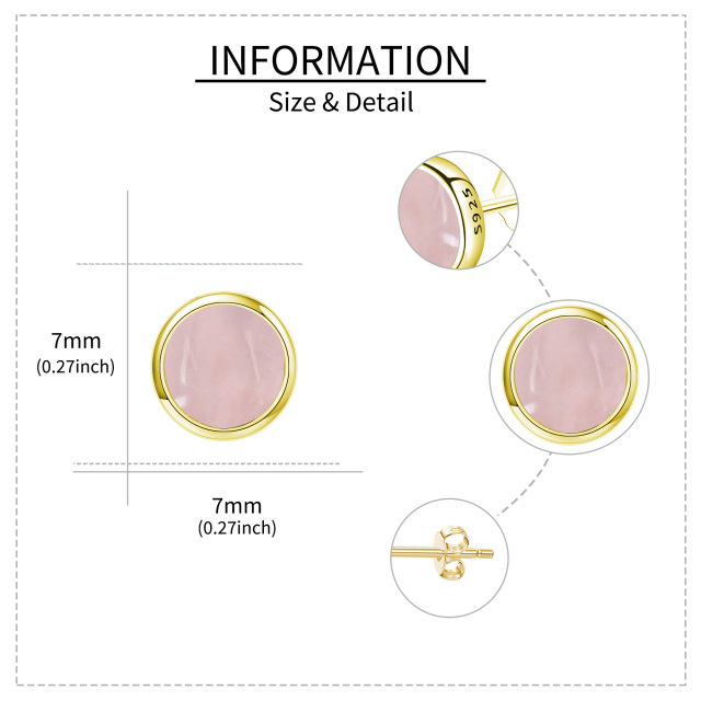 Sterling Silver with Yellow Gold Plated Rose Quartz Round Stud Earrings-5