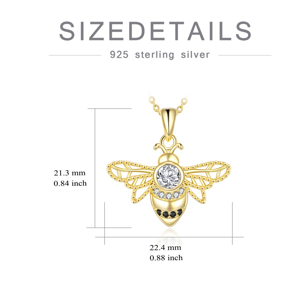 Colar com pingente de abelhas em prata de lei com banho de ouro amarelo e zircónias cúbica-6