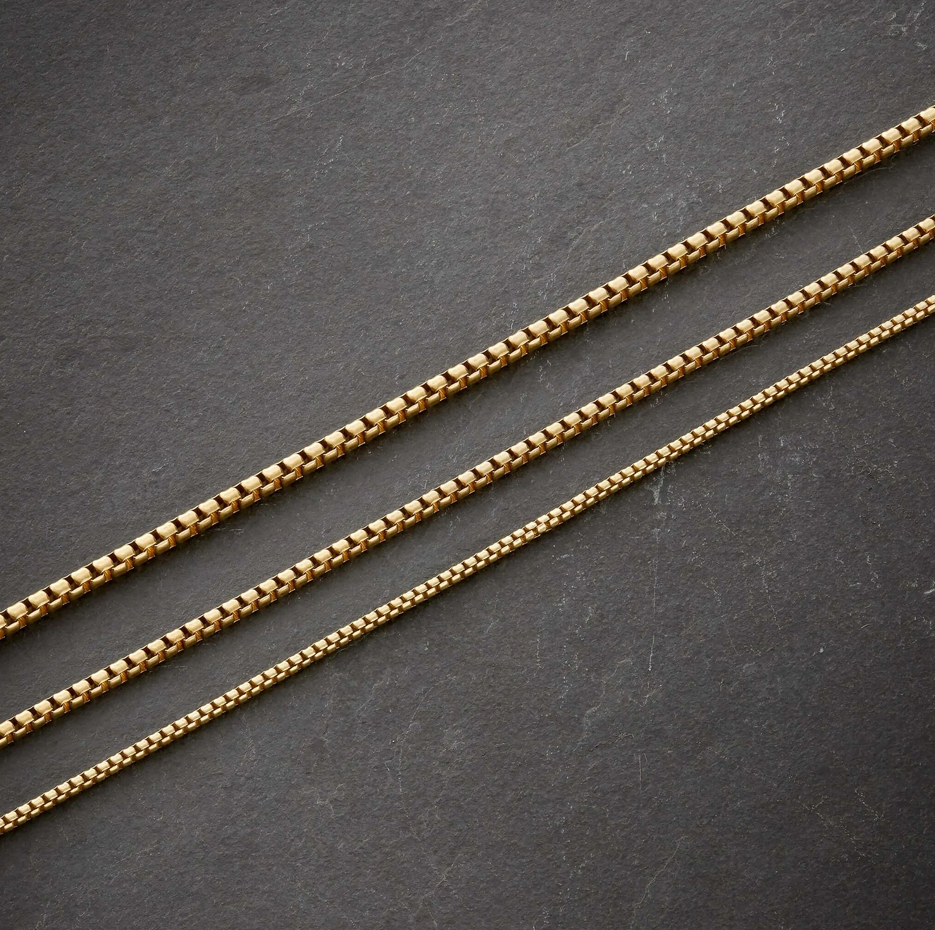 Collar de cadena redonda de caja de plata de ley con baño de oro amarillo para hombre de 2 mm-3