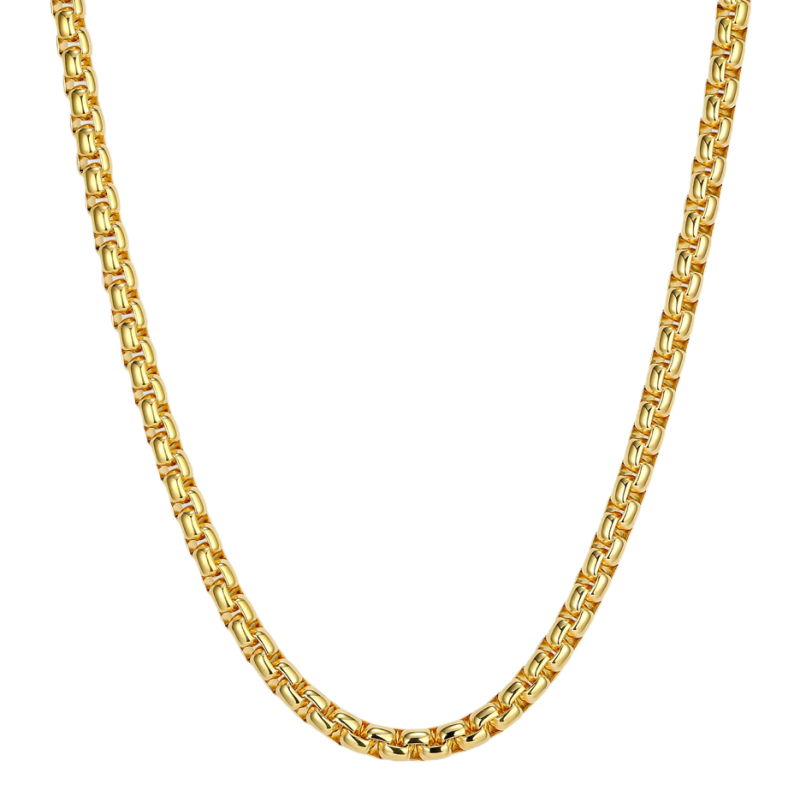 18K Gold Round Box Chain Necklace for Men 4mm-1