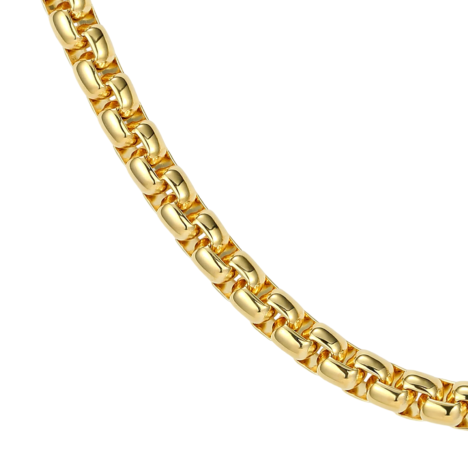 Collar de cadena redonda de caja de plata esterlina con baño de oro amarillo para hombre de 4 mm-4
