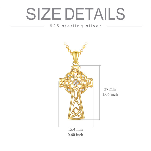 Collier avec pendentif en forme de croix et nœud celtique en argent sterling plaqué or jaune et oxyde de zirconium rond-5