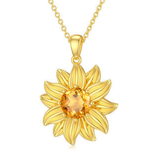 Sterling Silver with Yellow Gold Plated Round Crystal Sunflower Pendant Necklace-7