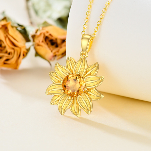 Sterling Silber mit Gelbgold plattierten runden Kristall Sonnenblume Anhänger Halskette-3