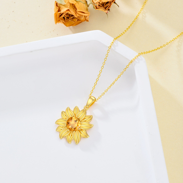 Sterling Silver with Yellow Gold Plated Round Crystal Sunflower Pendant Necklace-4