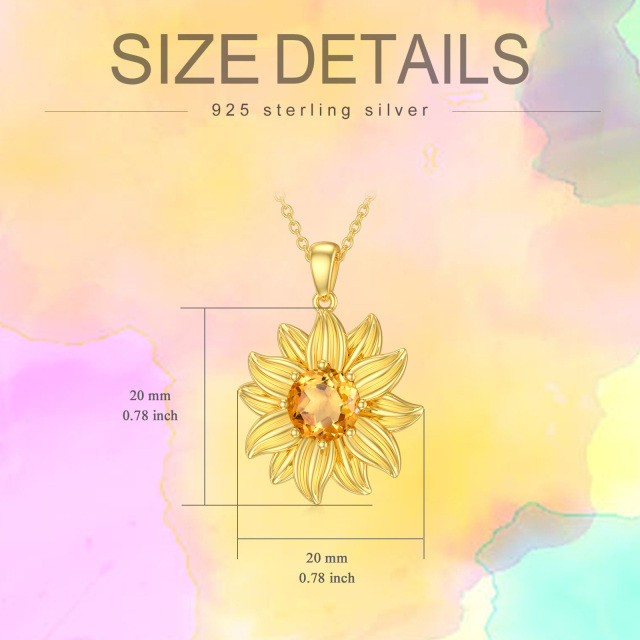 Sterling Silber mit Gelbgold plattierten runden Kristall Sonnenblume Anhänger Halskette-5