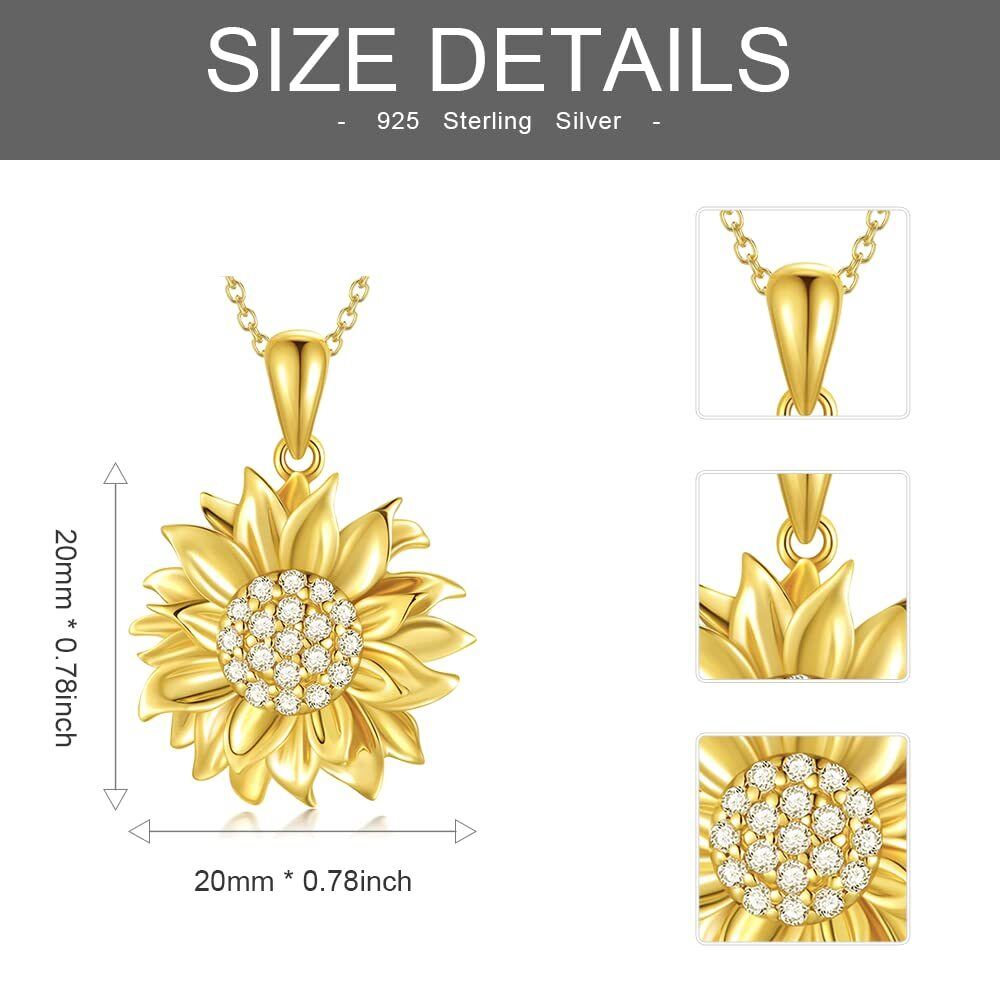 Colar com pingente de girassol redondo de diamante banhado a ouro amarelo em prata esterlina-4