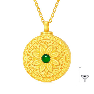 Sterling Silver with Yellow Gold Plated Round Emerald Sunflower Urn Necklace for Ashes-3