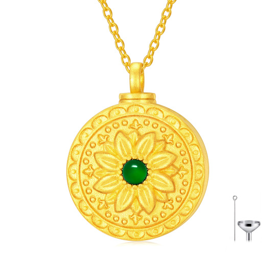 Collana d'argento con girasole rotondo di smeraldo placcato in oro giallo per le ceneri