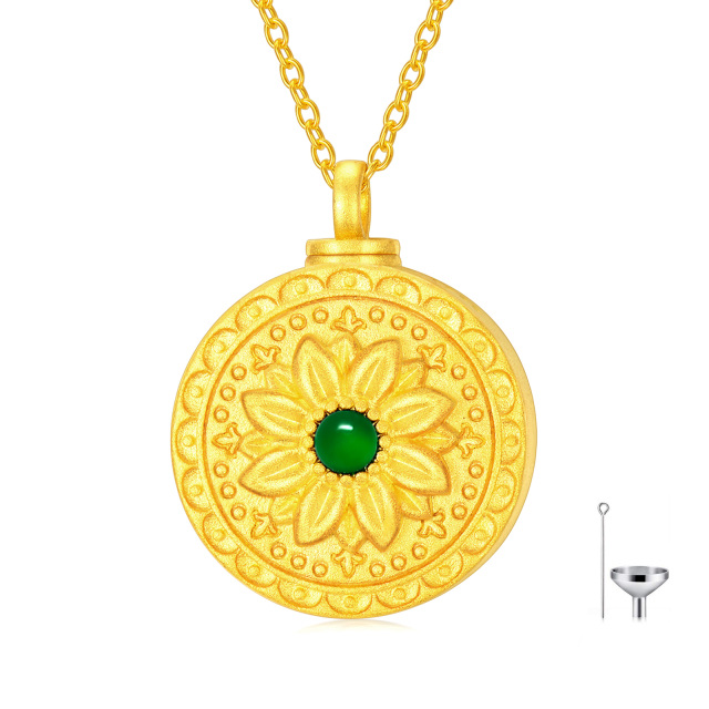 Plata de ley con baño de oro amarillo Esmeralda redonda Girasol Urna Collar para cenizas-1