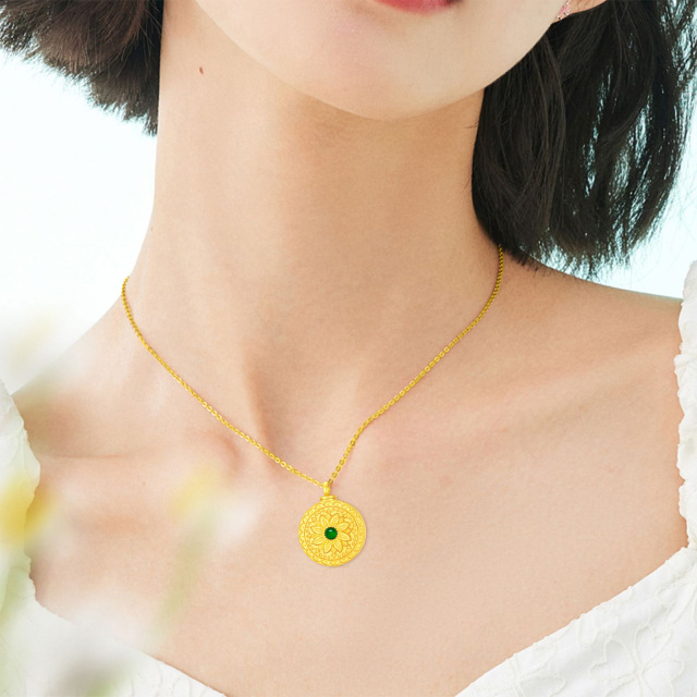 Collana d'argento con girasole rotondo di smeraldo placcato in oro giallo per le ceneri-2