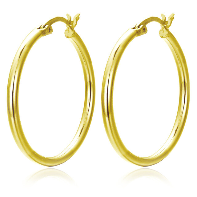 Sterling Silver with Yellow Gold Plated Round Hoop Earrings-1