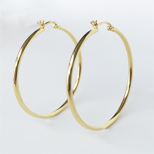 Sterling Silver with Yellow Gold Plated Round Hoop Earrings-4