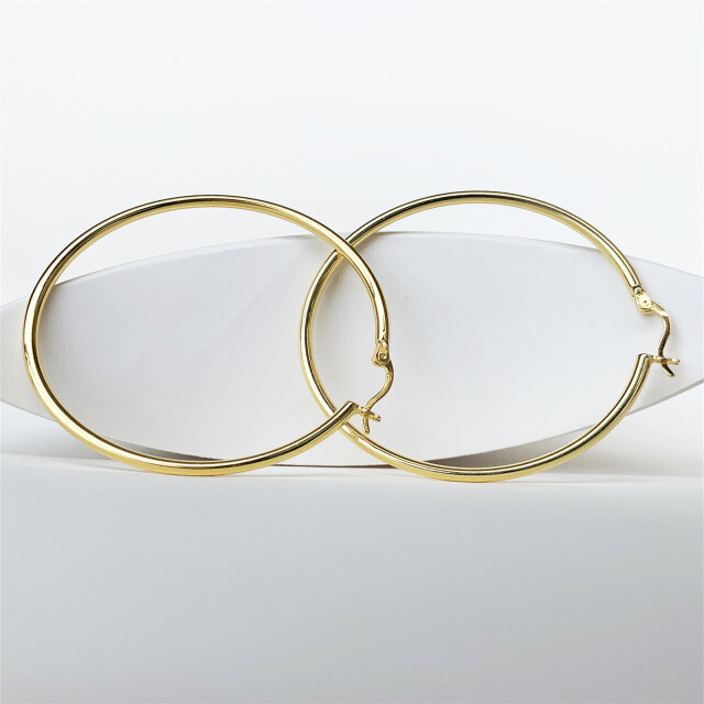 Sterling Silver with Yellow Gold Plated Round Hoop Earrings-5