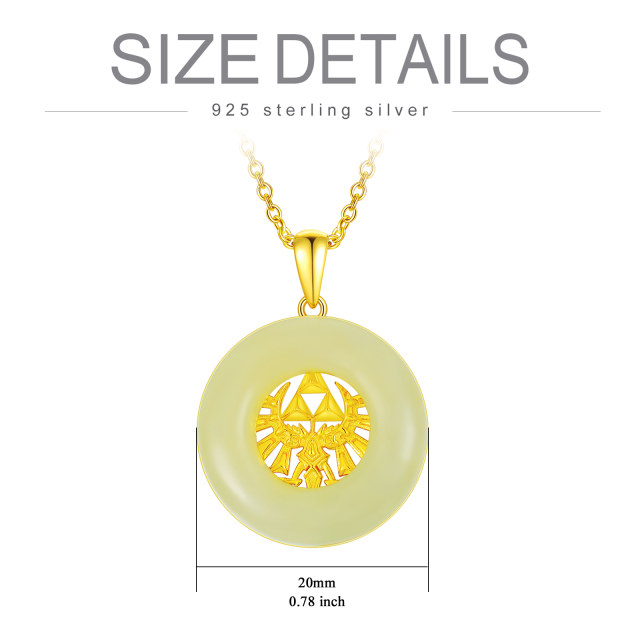 Sterling Silver with Yellow Gold Plated Round Jade Triforce Pendant Necklace-6