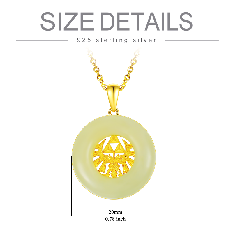 Sterling zilver met vergulde ronde Jade Triforce hanger ketting-6