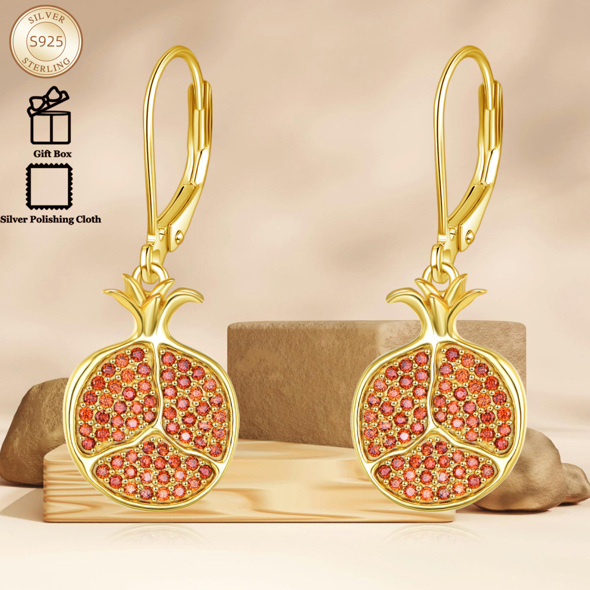 Sterling Silver with Yellow Gold Plated Cubic Zirconia Round Lever-back Earrings-6