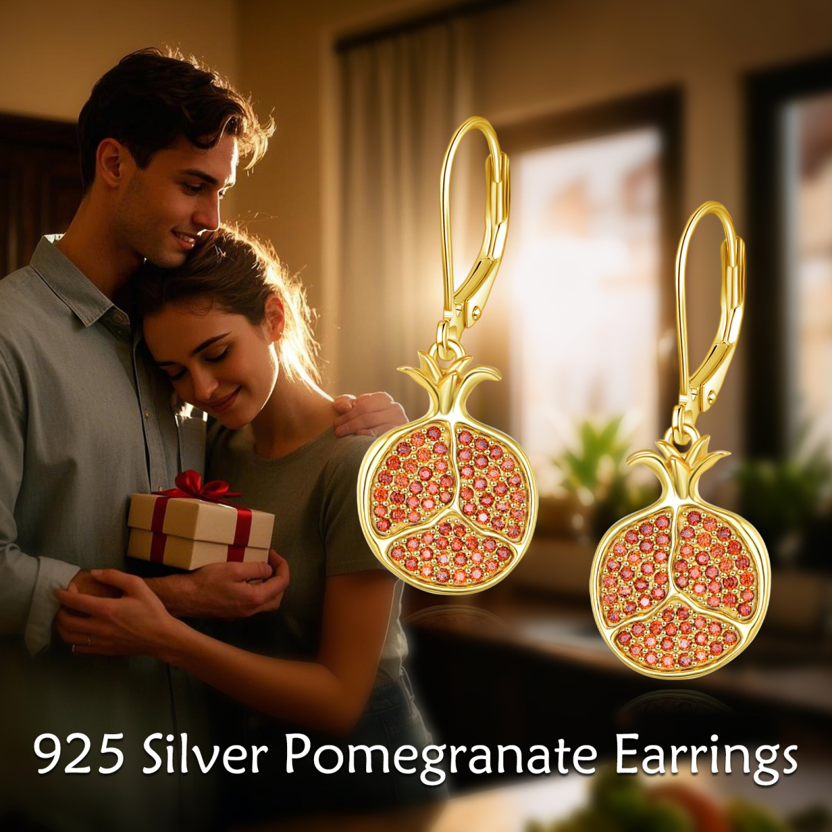Sterling Silver with Yellow Gold Plated Cubic Zirconia Round Lever-back Earrings-7