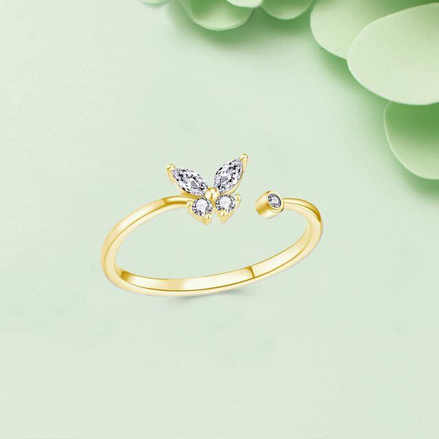 Bague en argent sterling avec plaqué or jaune Moissanite ronde Butterfly Open Ring-3