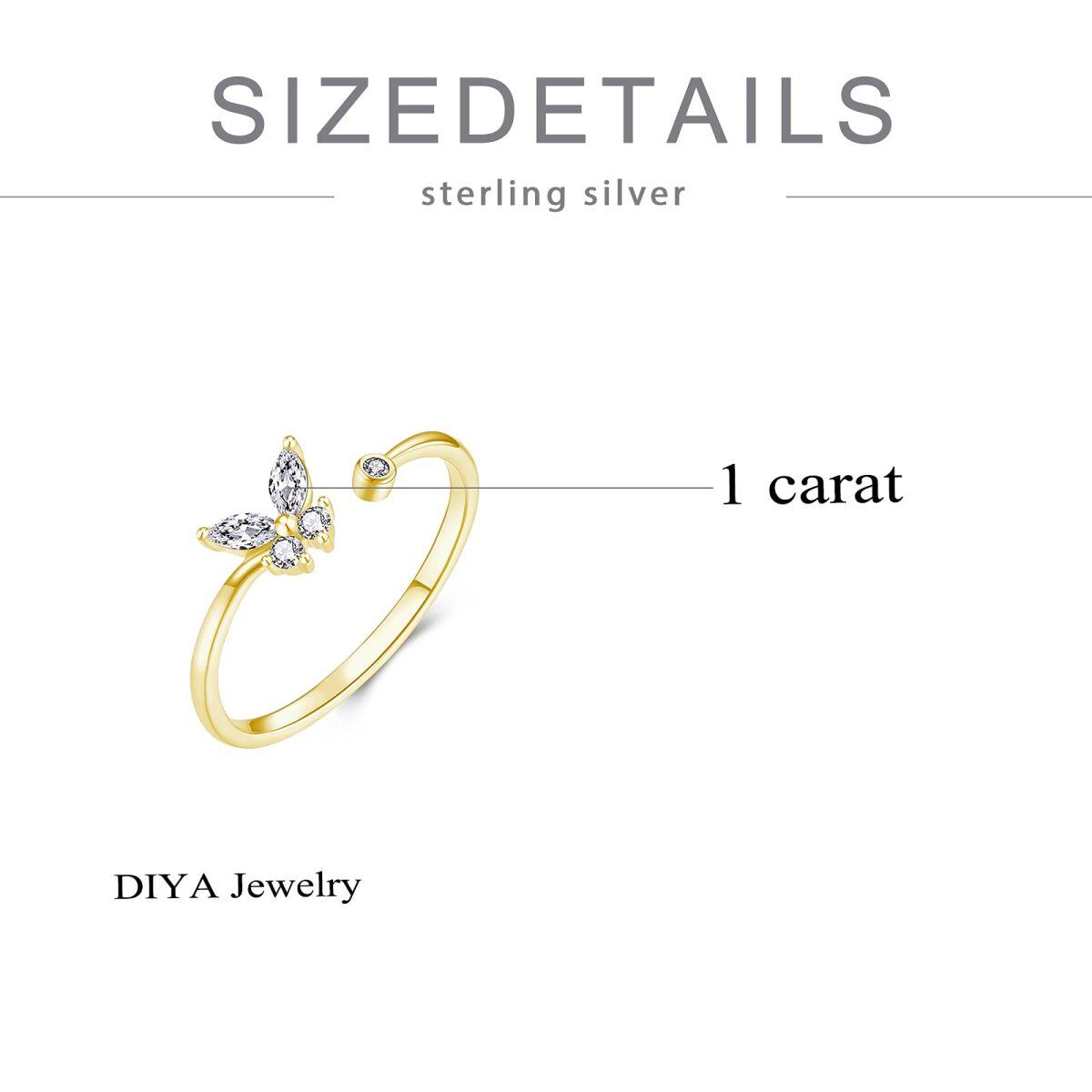 Sterling Silver with Yellow Gold Plated Round Moissanite Butterfly Open Ring-5