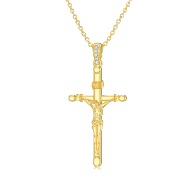 Sterling Silver with Yellow Gold Plated Round Moissanite Cross Pendant Necklace