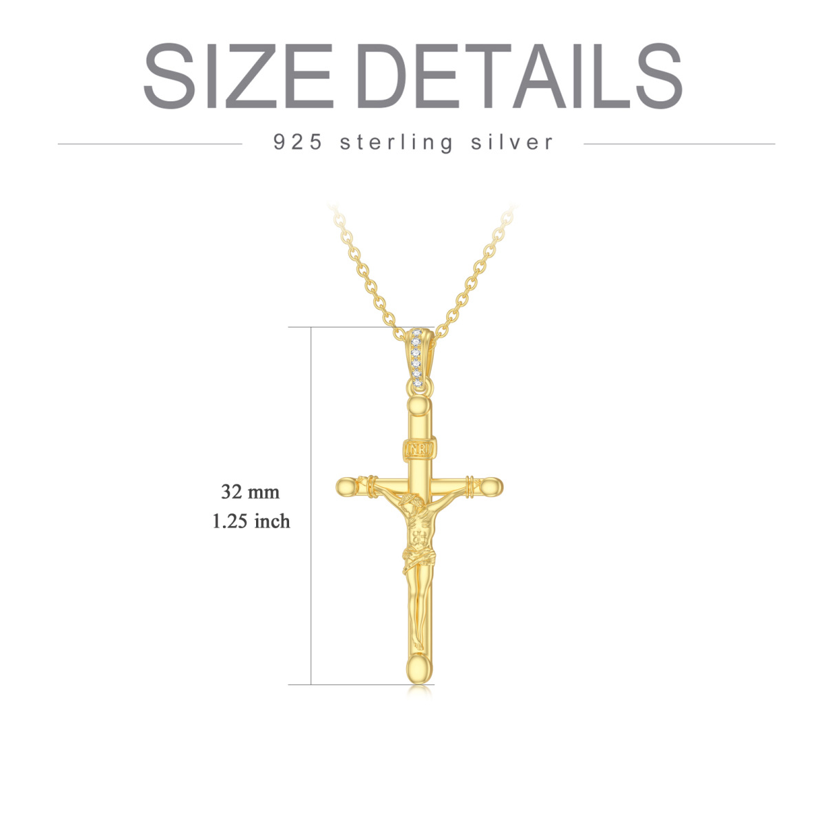 Sterling Silver with Yellow Gold Plated Round Moissanite Cross Pendant Necklace-4