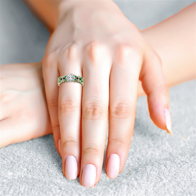 Bague de fiançailles en argent sterling avec plaqué or jaune Moissanite ronde gravée perso-2