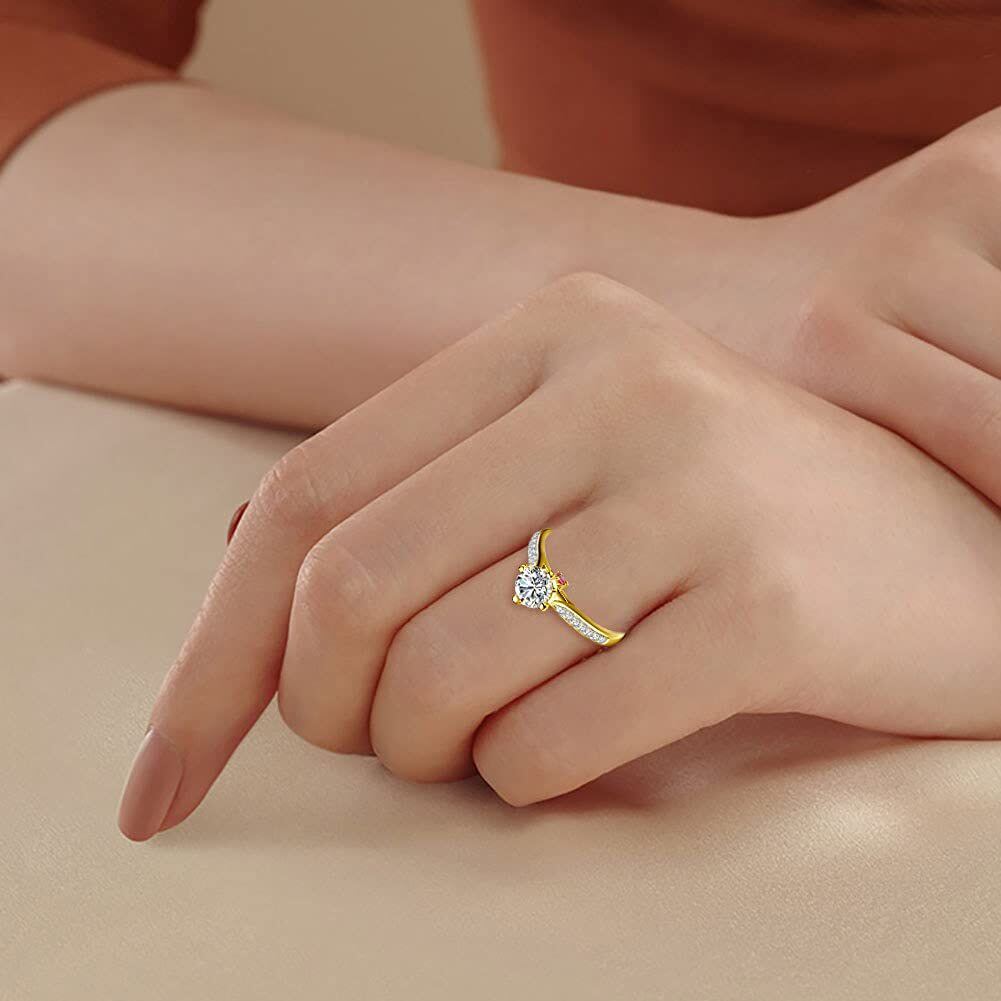 Prata de lei com banho de ouro amarelo e anel de noivado com gravação personalizada de moissanite redondo para ela-2