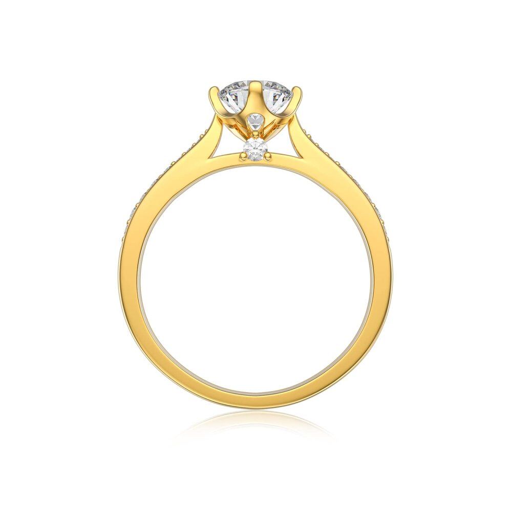 Prata de lei com banho de ouro amarelo e anel de noivado com gravação personalizada de moissanite redondo para ela-4